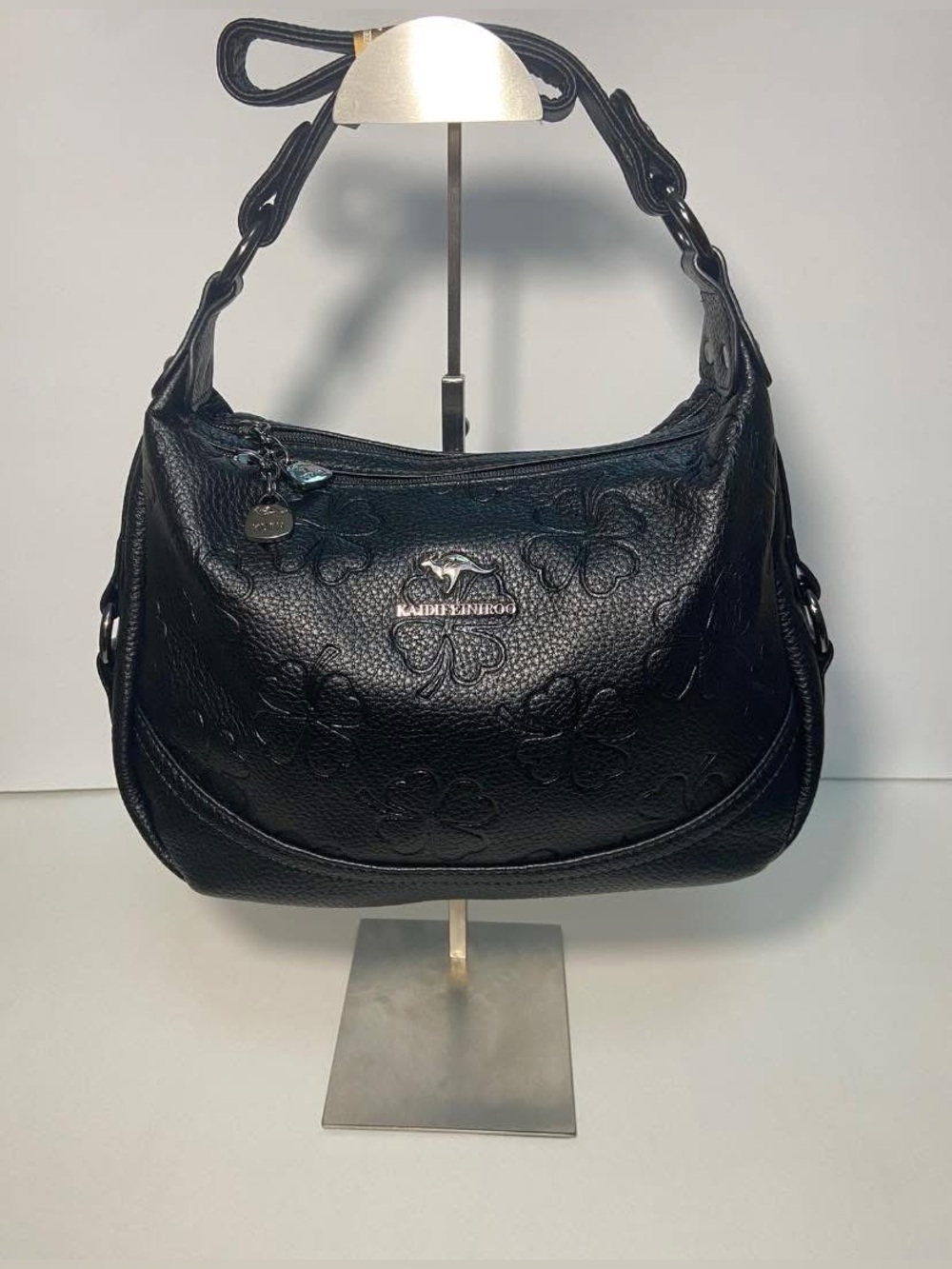 Leather Embossed Shoulder Bag - Black, Burgundy, Gray